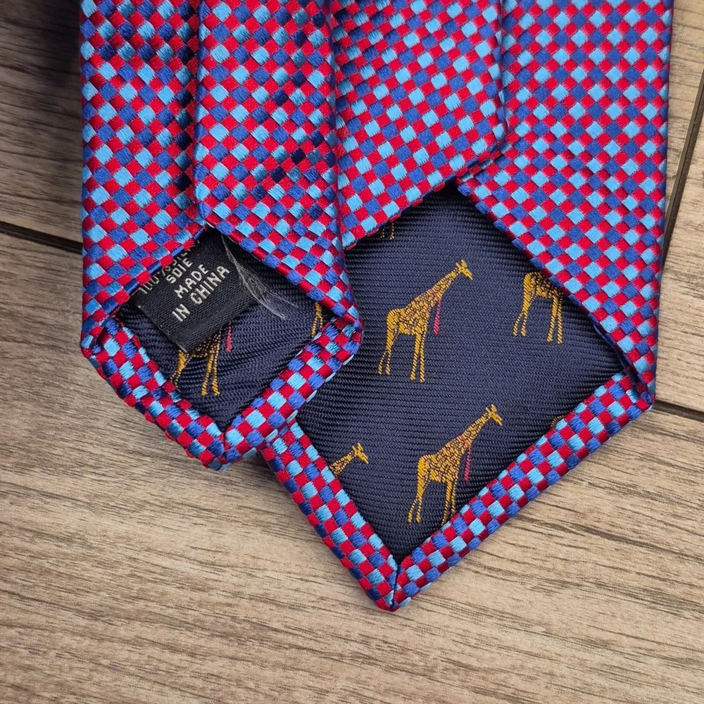 TED BAKER London‎ Metallic Red Blue Woven Textured Plaid Pattern Silk Mens Tie